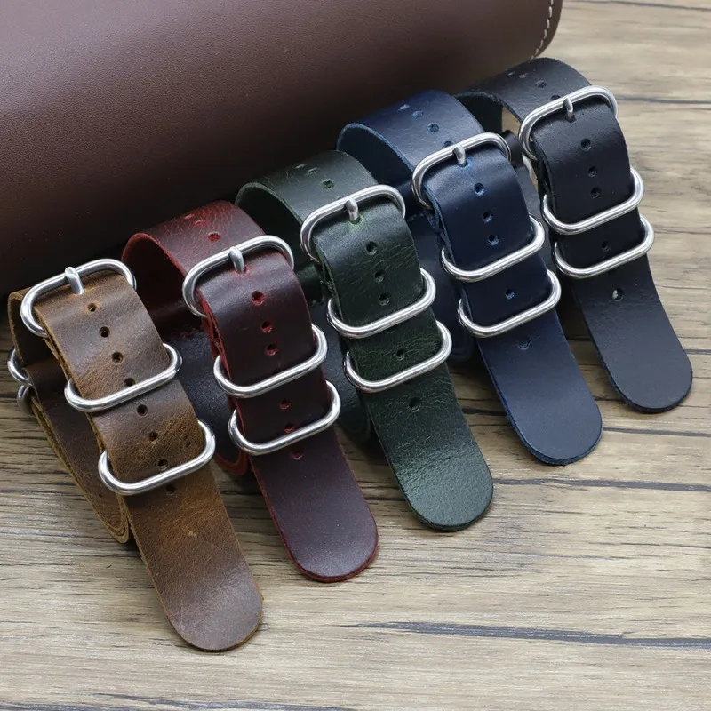 Nylon Nato Strap - Vintage Genuine Leather Watch Bands 18mm