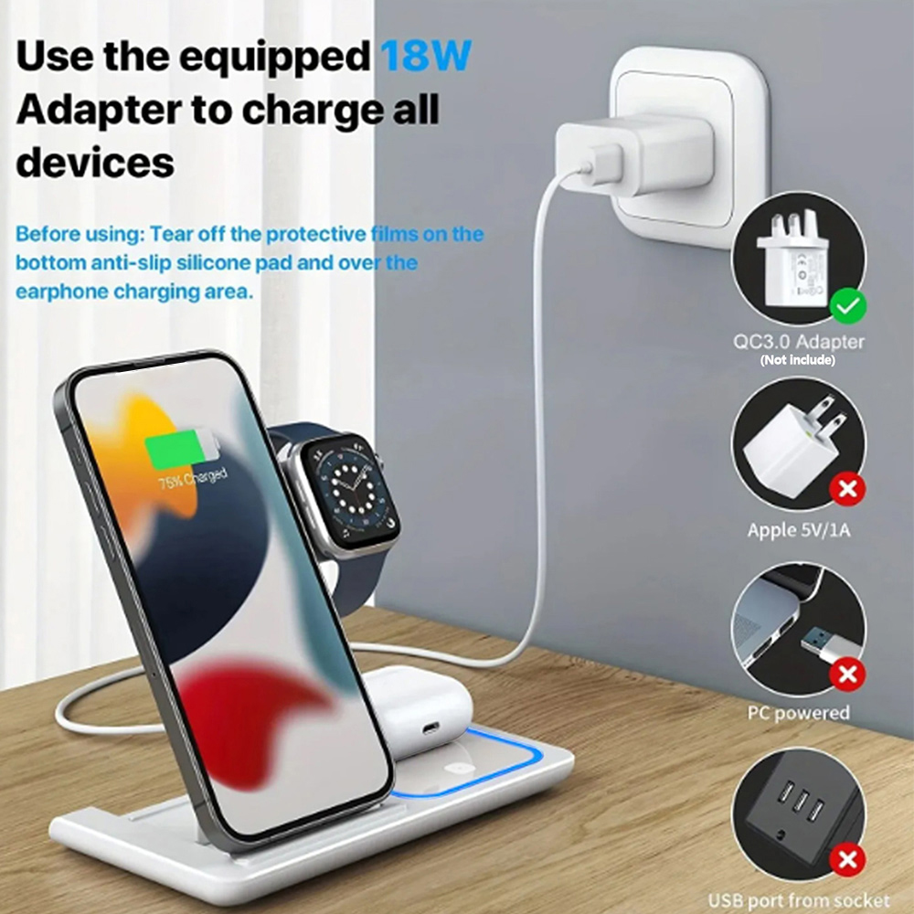 15W 3 in 1 Wireless Charger St - Wireless Charger Watch review and price