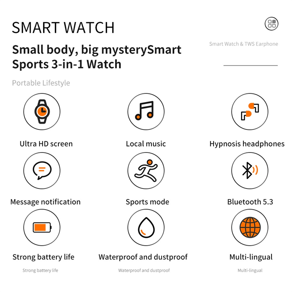 TWS Bluetooth Headset Music Pl - Smartwatch Headset review and price